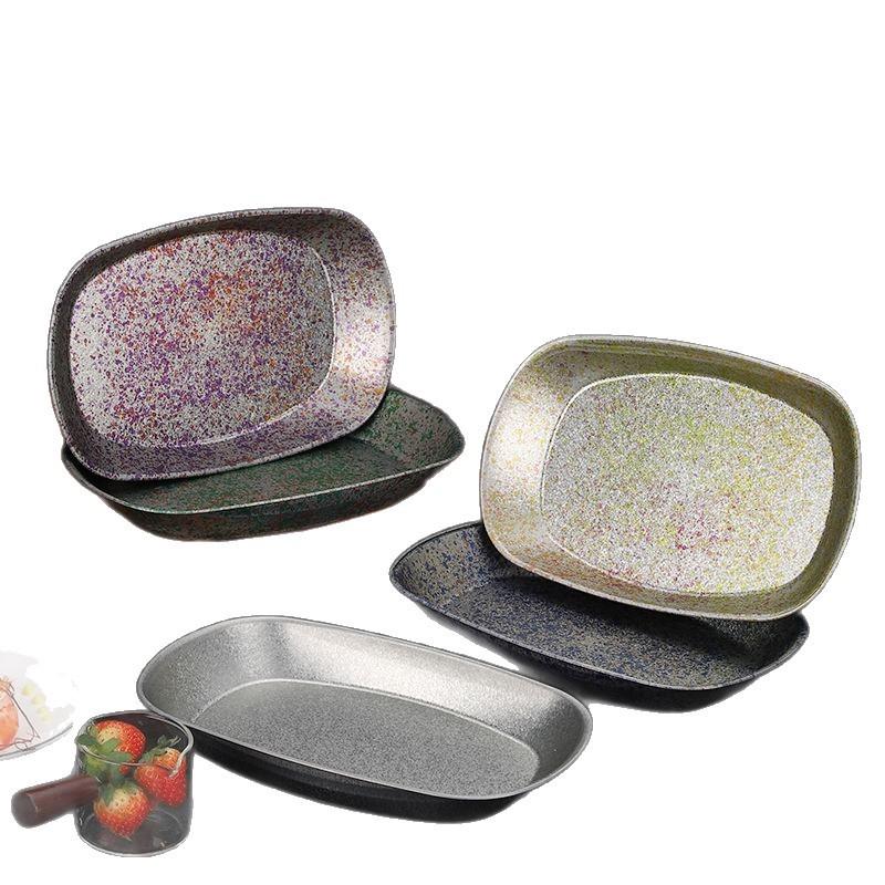 Food-Grade Ice Flower Pattern Tinplate Square Plate – Perfect for Fruit, Salad, Picnic, and Camping. Convenient Household Serving Dish.