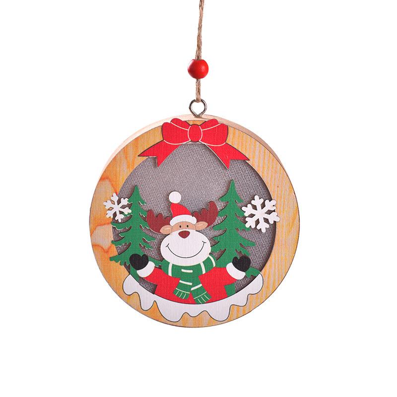 Christmas Tree Led Lighting Pendant Star Ornaments Hanging Pendants Party Xmas Wooden For Round/star With Lights Santa Decoratio