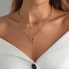 SHIXIN Vintage DoubleLayered Hollow Round Charm Necklace Women Simple Gold Color Adjustable Metal Choker Chain Accessory Jewelry