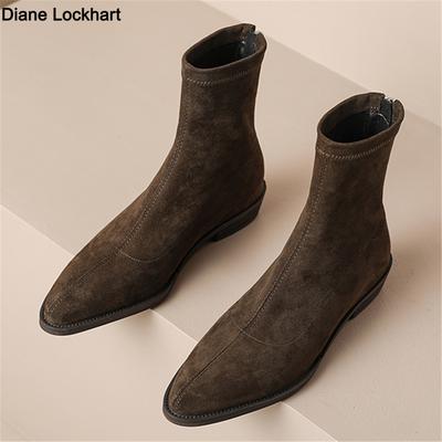 Женские ботильоны в британском стиле большого размера на молнии эластичные ботинки повседневные из флока европейско-американские ботинки женская повседневная офисная обувь