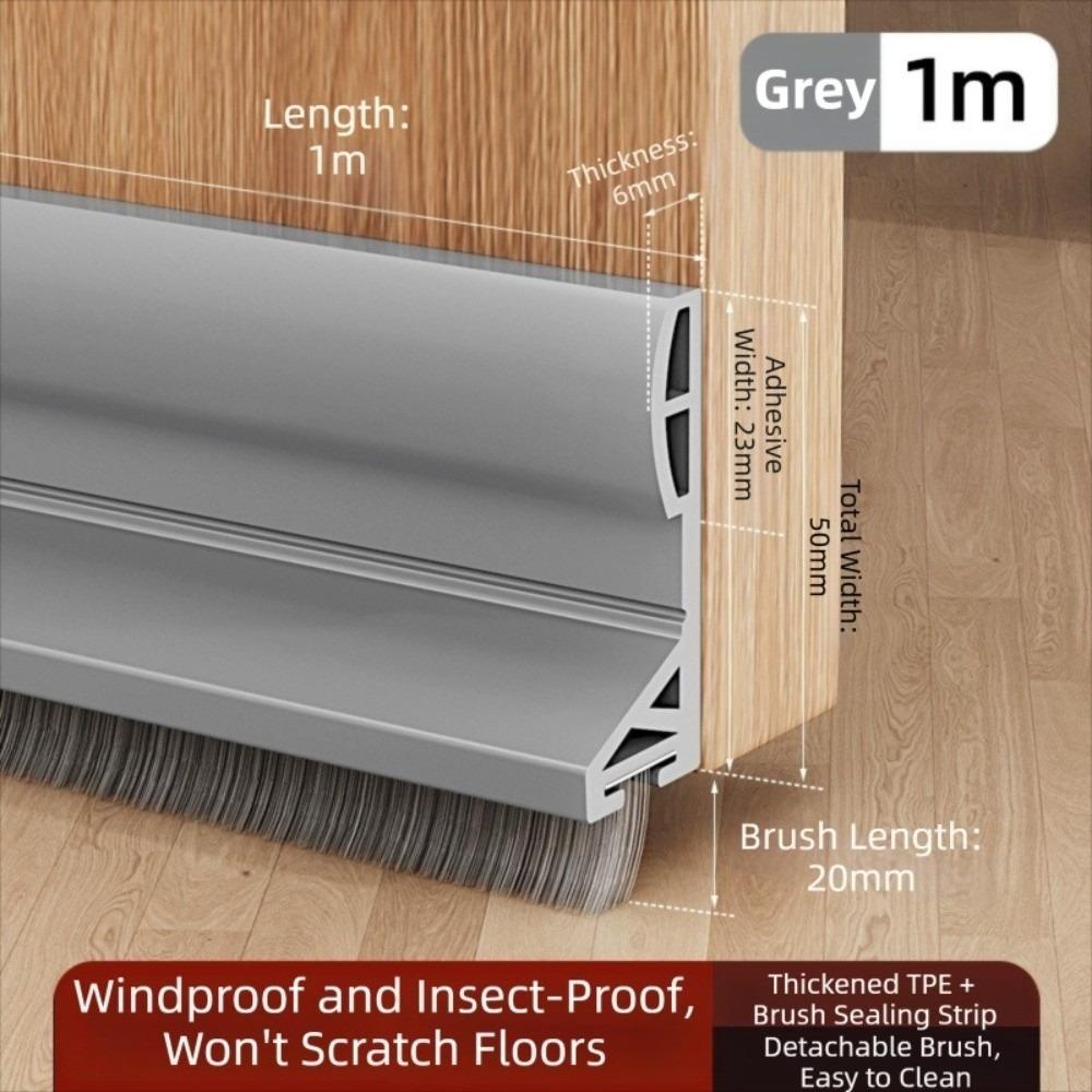 Brush Edge Draft Stopper TPE Door Sweep Removable Door Bottom Seal Indoor Bedroom