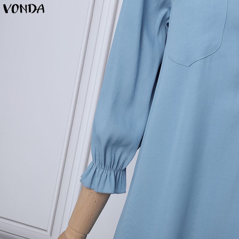 VONDA Женское элегантное платье-туника с кукольным воротником и длинными рукавами в повседневном стиле