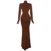 Women Maxi Dresses High Street Classic Full Sleeve Straight Shoulder Backless Vestidos Mujer Evening Wear