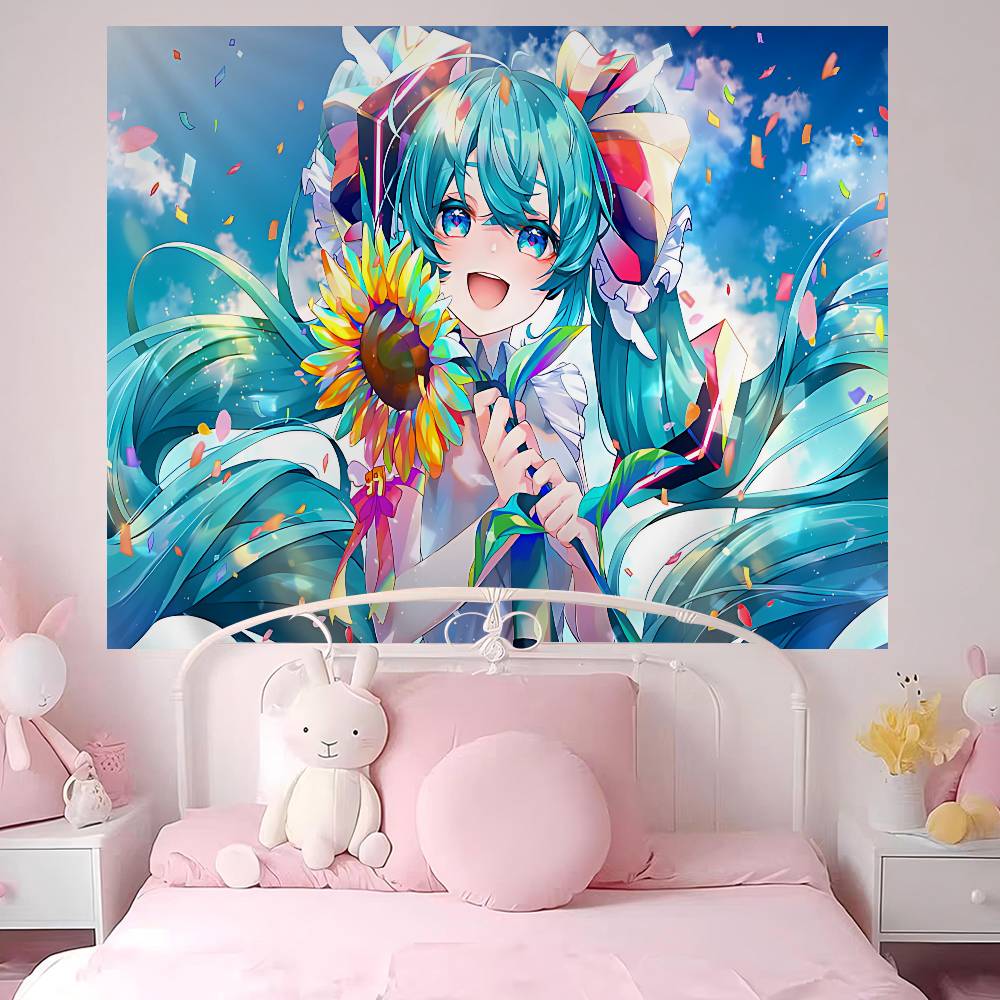 Popular Kawaii H-Hatsune Singer M-Miku Cute Printed Large Wall Tapestry Hanging Tarot Hippie Wall Rugs Dorm Art Home Decor