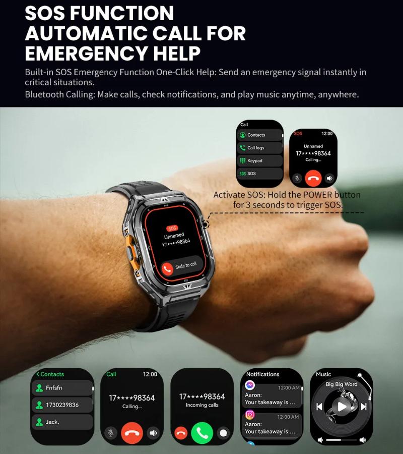 Новые смарт-часы с GPS 2025 для мужчин, 1,96-дюймовый HD AMOLED экран, компас, Bluetooth-звонки, водонепроницаемость 5 атм, спортивные смарт-часы для Android iOS