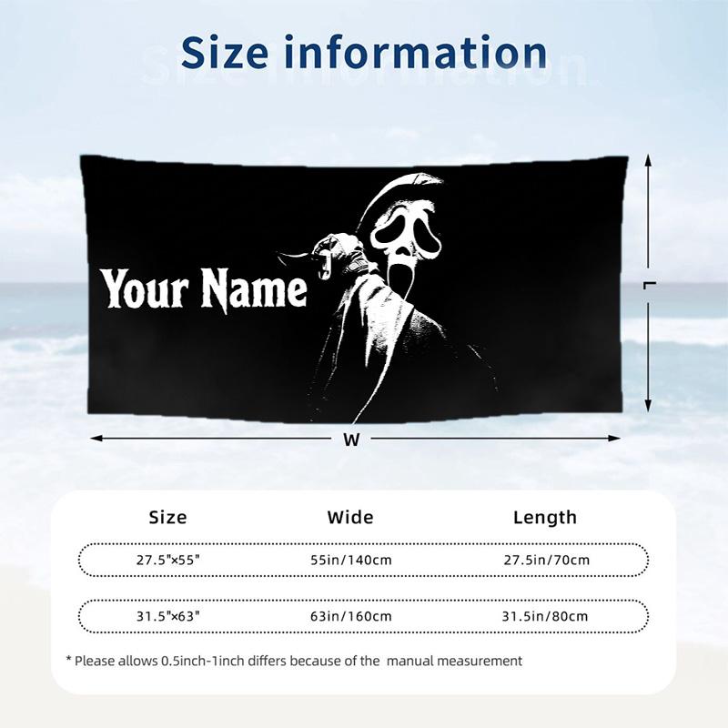 Custom Text Beach Towel, Soft Absorbent Swimming Multi-use TowelScream Ghostface