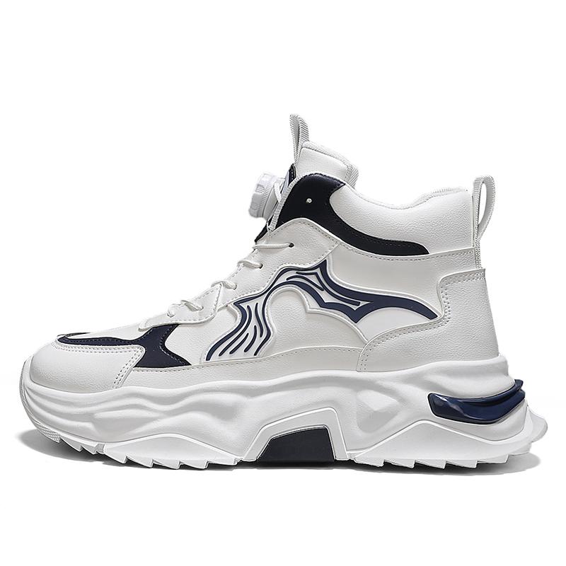 Модные кожаные высокие спортивные кроссовки Мужские Осенне-зимние Нового стиля Студенческие Цветной блок Тренд Толстая подошва Увеличивающие рост Папины Повседневные кроссовки