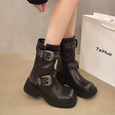 Платформа Женские Ботильоны на Высоком Каблуке Туфли с Квадратным Носком 2025 Тренд Новые Туфли-лодочки Для Вечеринок В Готическом Стиле Ретро Модные Туфли Челси Botas Mujer