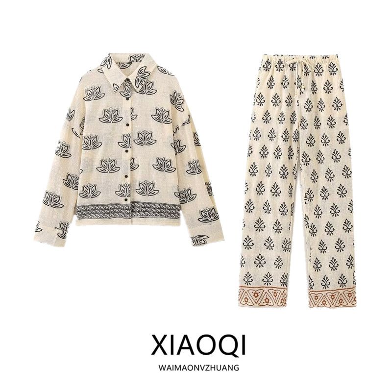 Fashion Style 2024 Summer New Women's Clothing Elegant Embroidery Vacation Style Long Sleeves Lapel Shirt 2157071