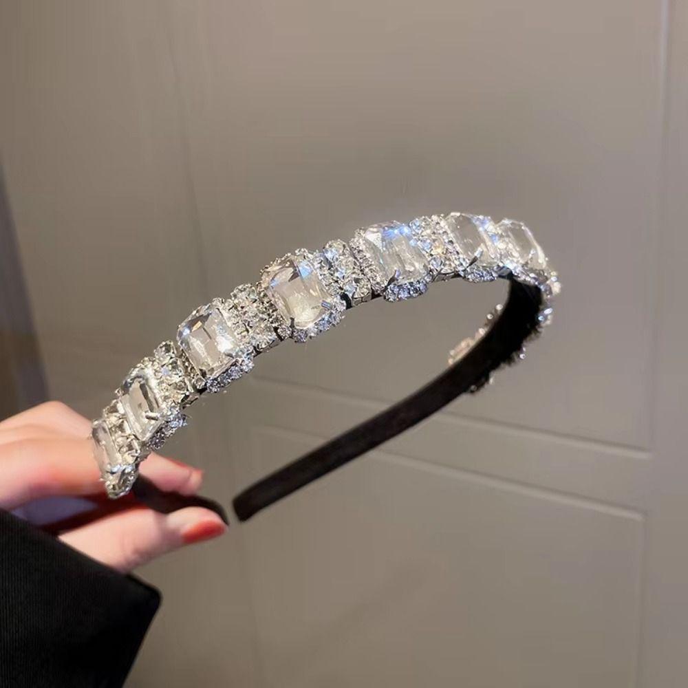 Multicolor Gem Full Rhinestone Headbands Square Rhinestone Shiny Baroque Tiara Luxury Multi-purpose Crystal Hair Hoops