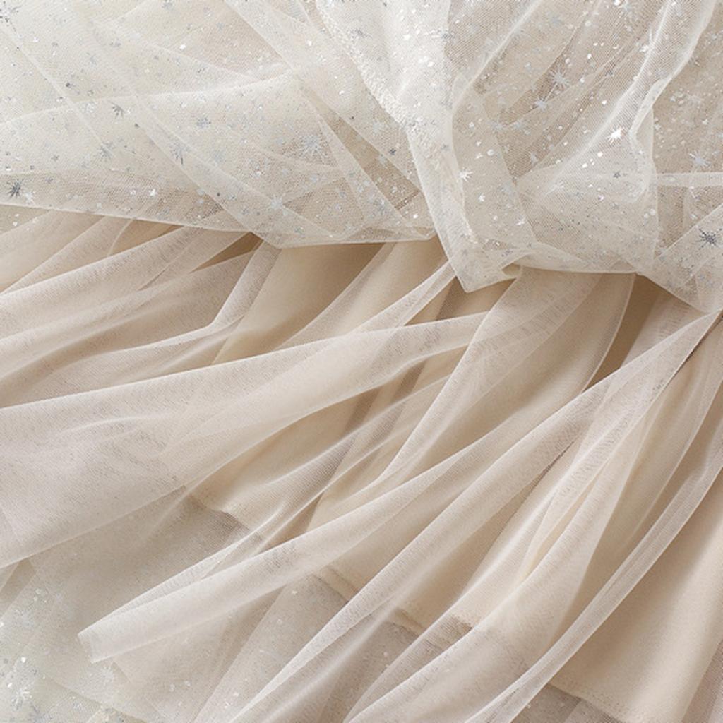 Women's Fashion Casual Solid Color High Waist Ruffle Splicing Mesh Half-body Skirt