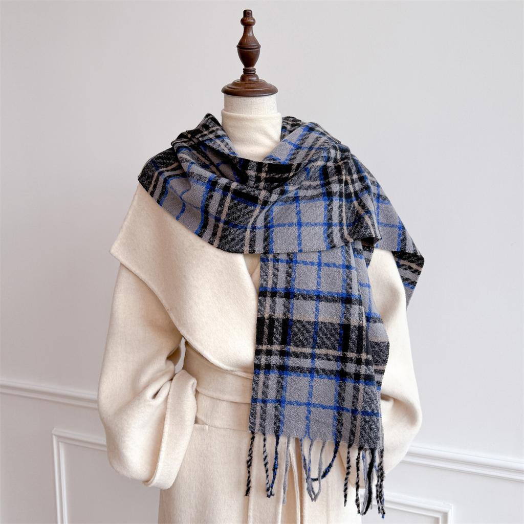 Black And White Plaid Scarf Women'S Winter Warm Versatile Imitation Cashmere Scarf Shawl High-End Couple Scarf