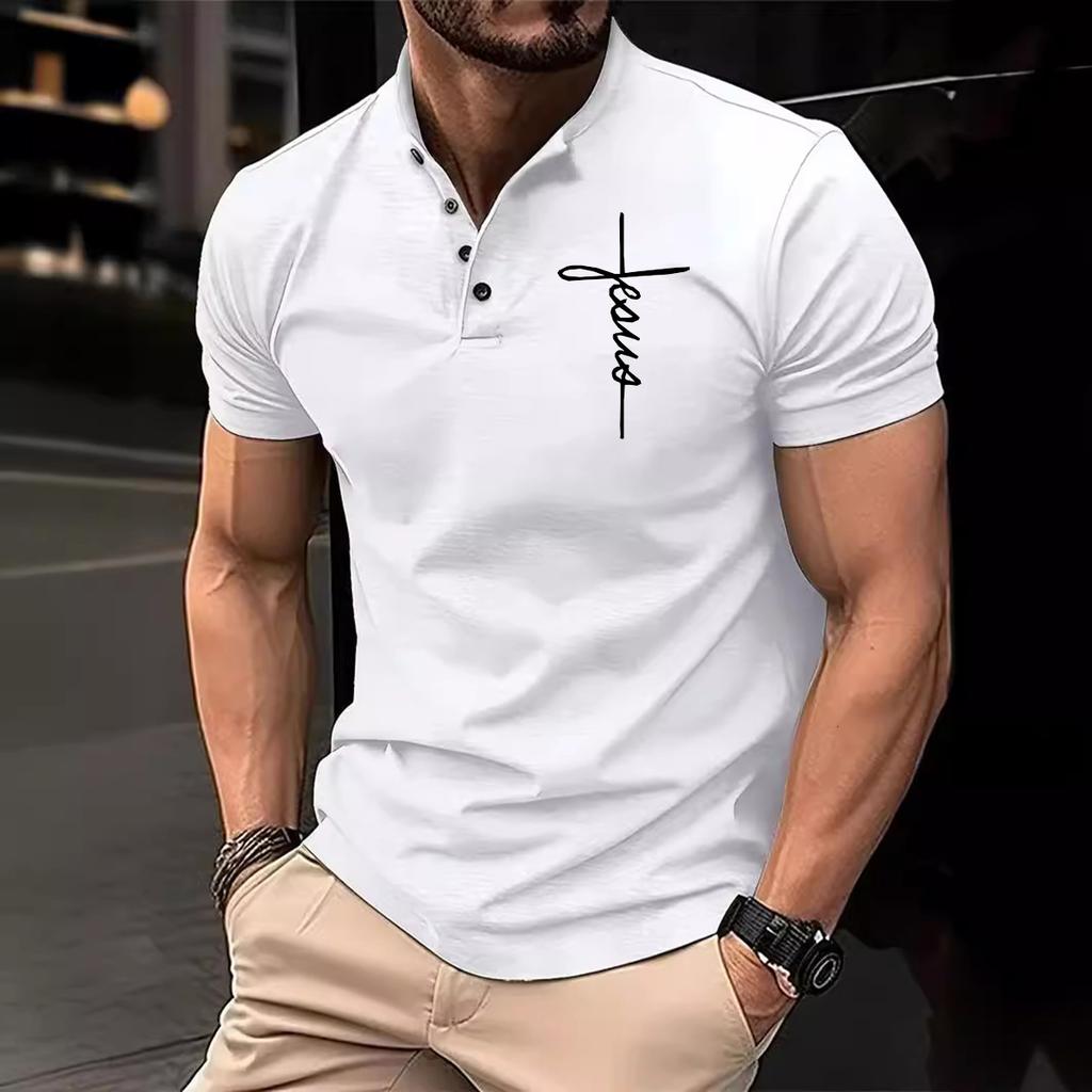 Letters Printed Summer T-shirt Men's Button Henry Lead Shipping Polo Shirts