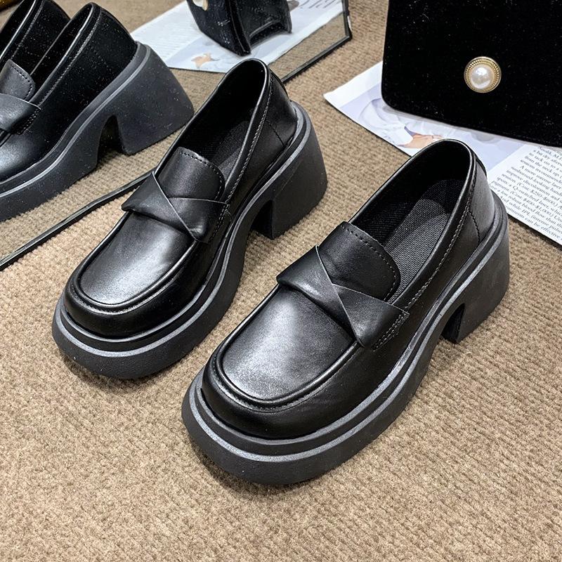 Лоферы на платформе и грубом каблуке, женские, весна-лето 2025, новые универсальные белые туфли на высоком каблуке в британском стиле