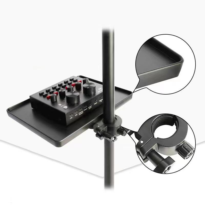 Universal Mobile Sound Card Floor Stand with Microphone Mount and Storage Tray