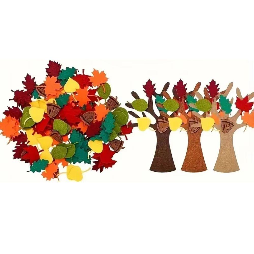 96Pcs DIY Craft Felt Tree Board Felt Material Fall Leaf Ornament Felt Tree Craft Kit Thanksgiving