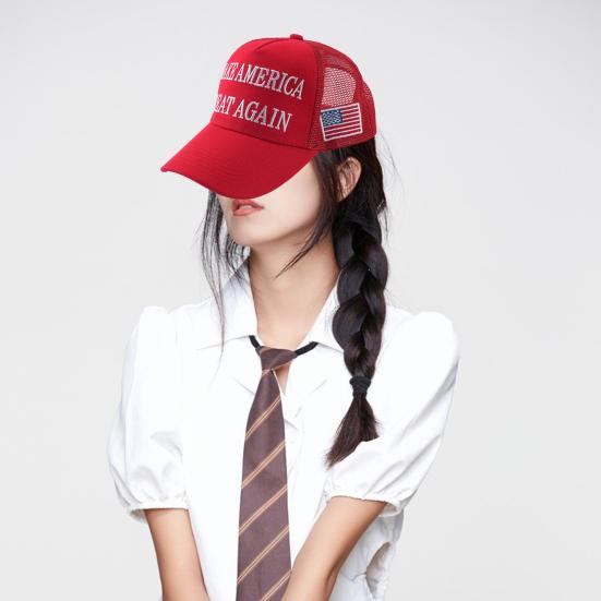 Trump Baseball Hat Letter Embroidery Long Brim Hollow Mesh 2024 President Election