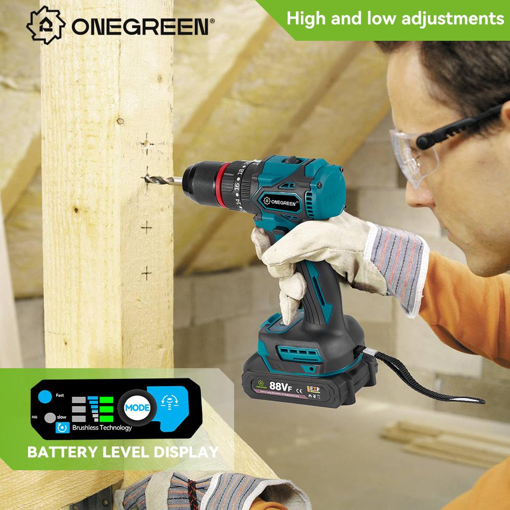 ONEGREEN 1200 Вт 480 Н.М крутящий момент бесщеточная электрическая ударная дрель 20 передач аккумуляторная отвертка электроинструменты для Makita 18 В аккумулятор