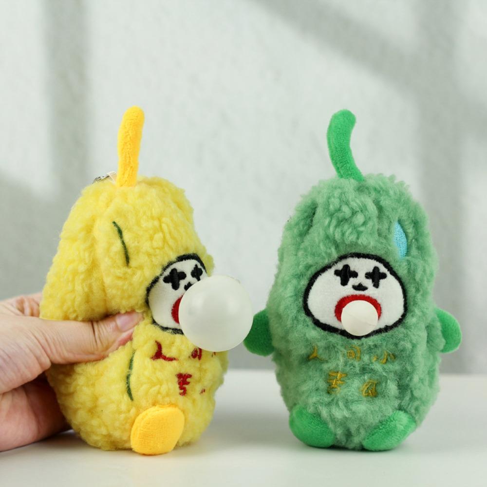 Cartoon Bitter Gourd Plush Keychain Spit Bubble Bitter Gourd Doll Keyring Car Keys Accessories