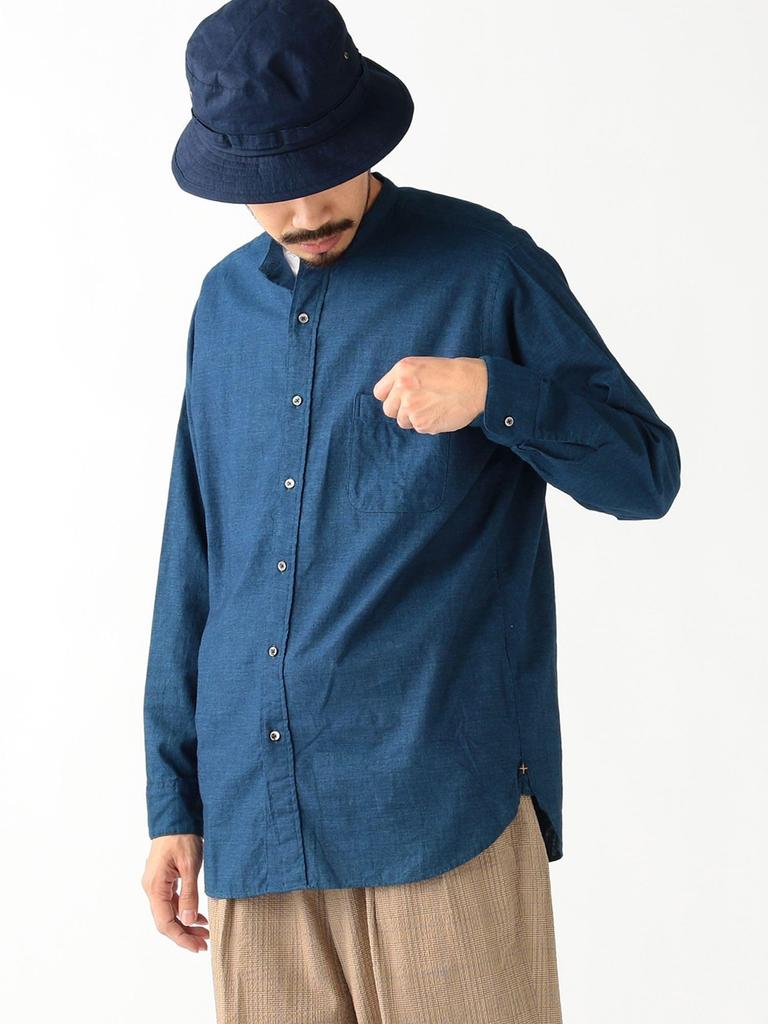 Beams Plus Индиго Шамбре Рубашка Классического Кроя с Воротником-стойкой Размер L Мужская, Посадка, (38110442139)