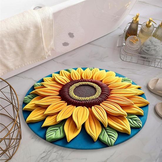3D Подсолнух Цветочный Плюшевый Ковер Нескользящая Основа Легко Чистить Различные Размеры Гостиная