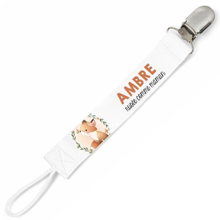 Planetee Attache tétine pour prénom AMBRE rusee comme Maman Renard | Attache sucette cadeau naissance