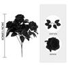 3pcs Black Rose Bouquet For Halloween Decor Set Spooky Mood Artificial Flowers Black Rose Halloween Decor Haunted Houses