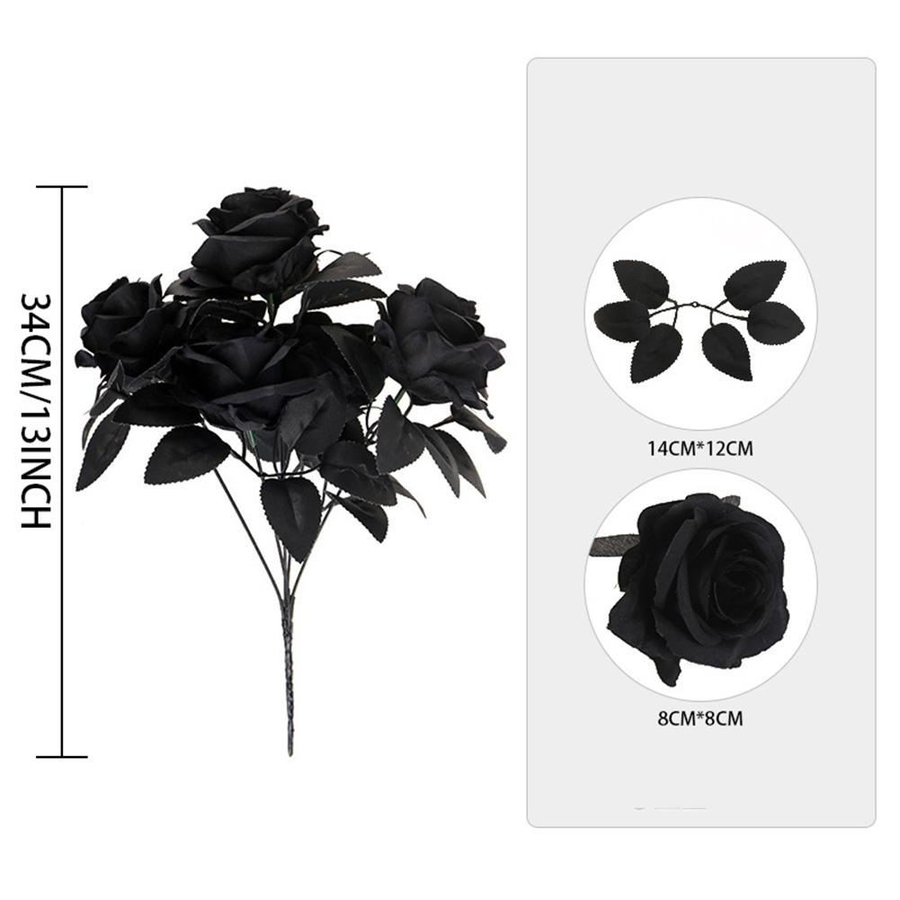 3pcs Black Rose Bouquet For Halloween Decor Set Spooky Mood Artificial Flowers Black Rose Halloween Decor Haunted Houses