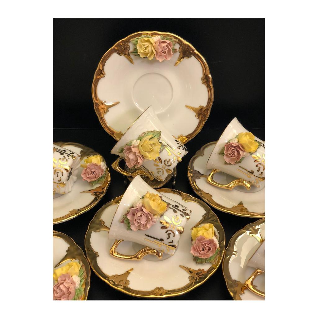 Набор из 2 фарфоровых кофейных чашек ручной работы Rose Dream