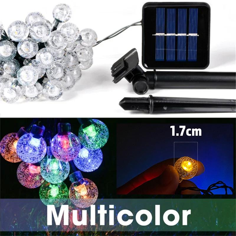 20~200LED Solar String Lights Outdoor Crystal Fairy Light Christmas Garland 8 Mode Waterproof Patio Light for Garden Party Decor
