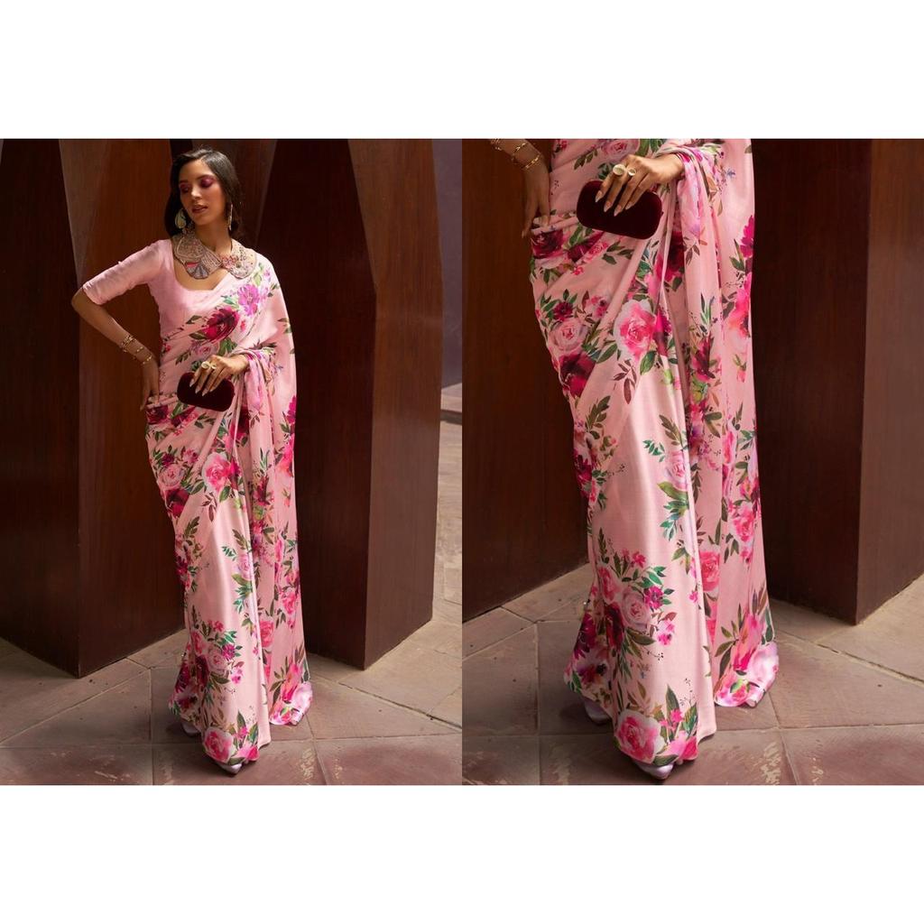 Шелковое сари с цифровой печатью, блузка (Необходимо сшить по размеру и посадке) (5 ЦВЕТ)