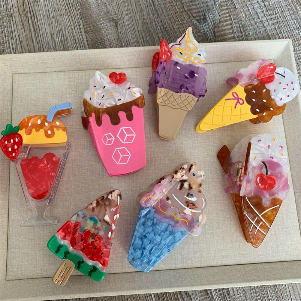 Strawberry Ice Cream Hair Claw Popsicle Acetic Acid Shark Grab Sweet Fruit Cone Hair Claw Travel
