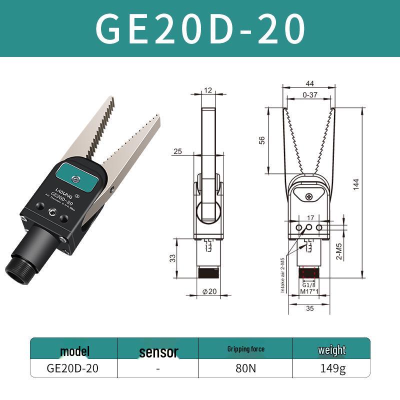 Double-Acting Pneumatic Needle-Nose Gripper GE20B-20 for Robotic Arm and Water Jet Applications