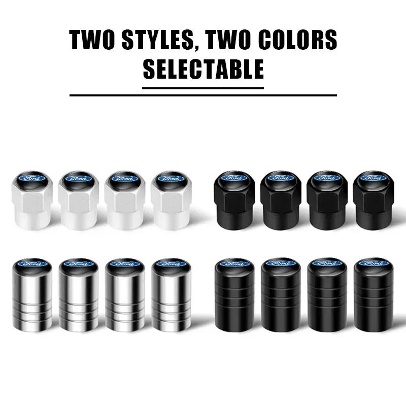 Car Sticker 4Pcs Car Tire Valve Stems Cap Metal Tire Wheel Stem Air Valve Cap For Ford Focus 2 3 Fiesta Ranger Mondeo Kuga Musta