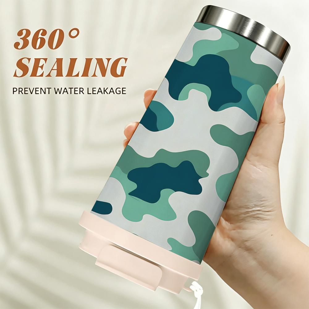 Green Camouflage Pattern Stainless Steel Insulated Coffee Tumbler Vacuum Sealed Travel Mug Leakproof Drinking Cup for Outdoor Sport