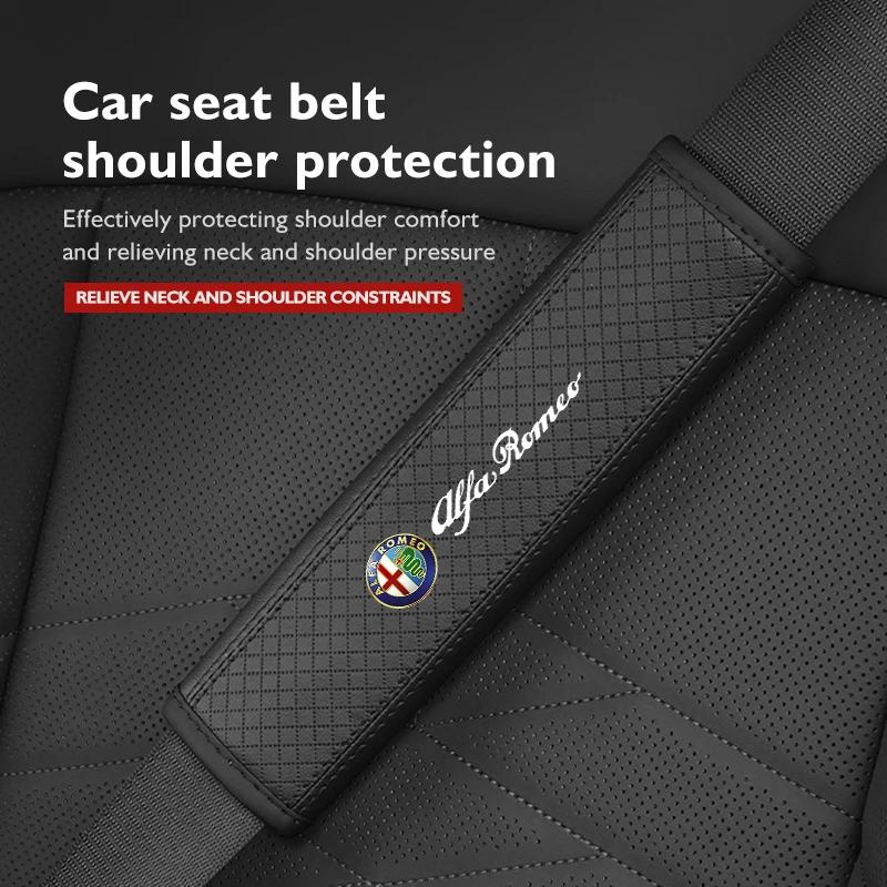 FJWXM1 Leather Car Seat Safety Belt Soft Protector Shoulder Strap Pad For Alfa Romeo Giulietta GT 159 147 156 Mito Brera Giulia Spider