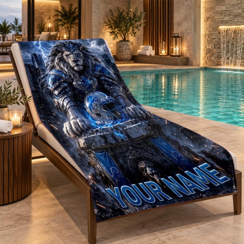 Custom Name Detroit Lions Beach Towel Personalized Text Soft Towel Swimming Travel Bath Gift