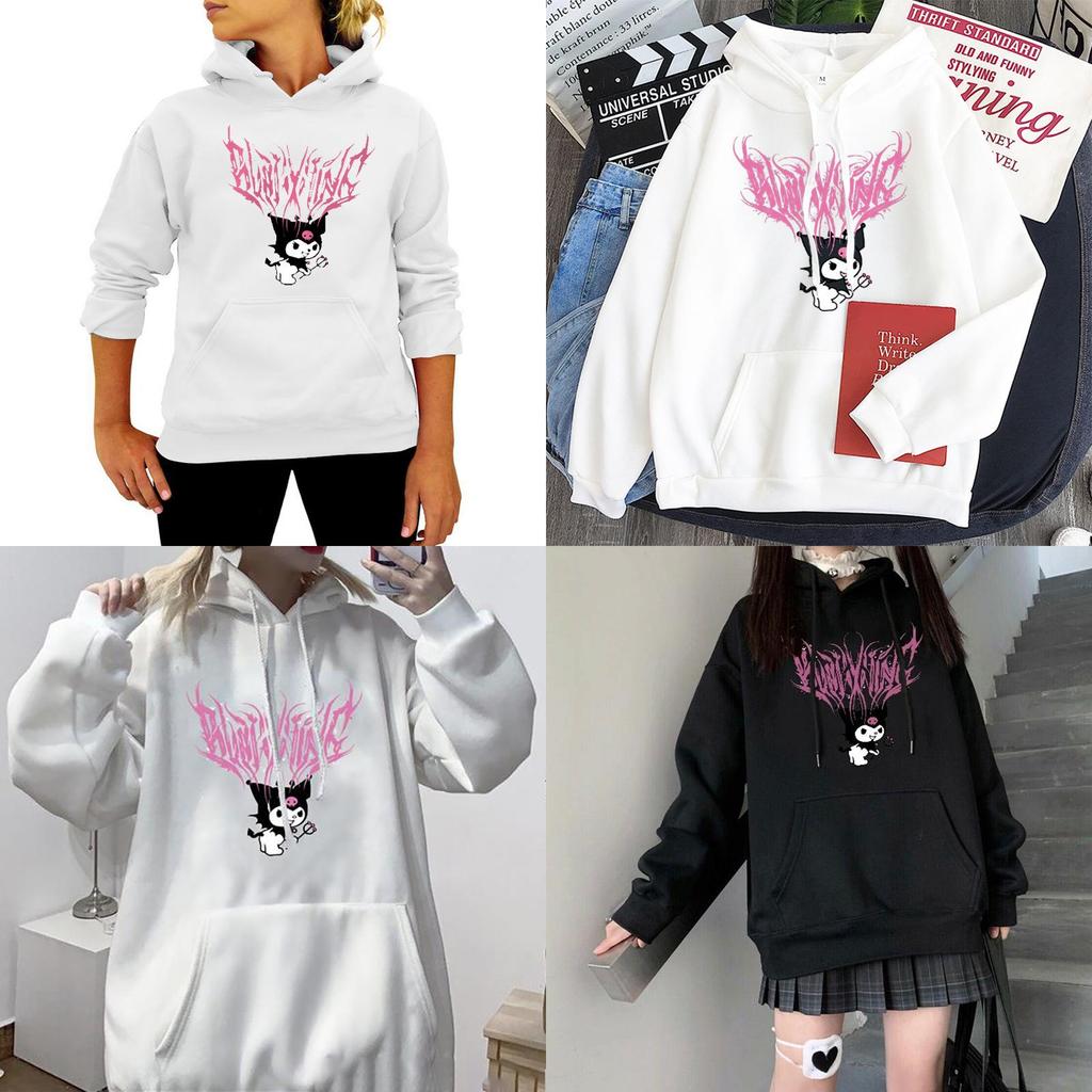Loose Fit Kawaii Kuromi Hoodie With Long Sleeves And Soft Material For All Seasons