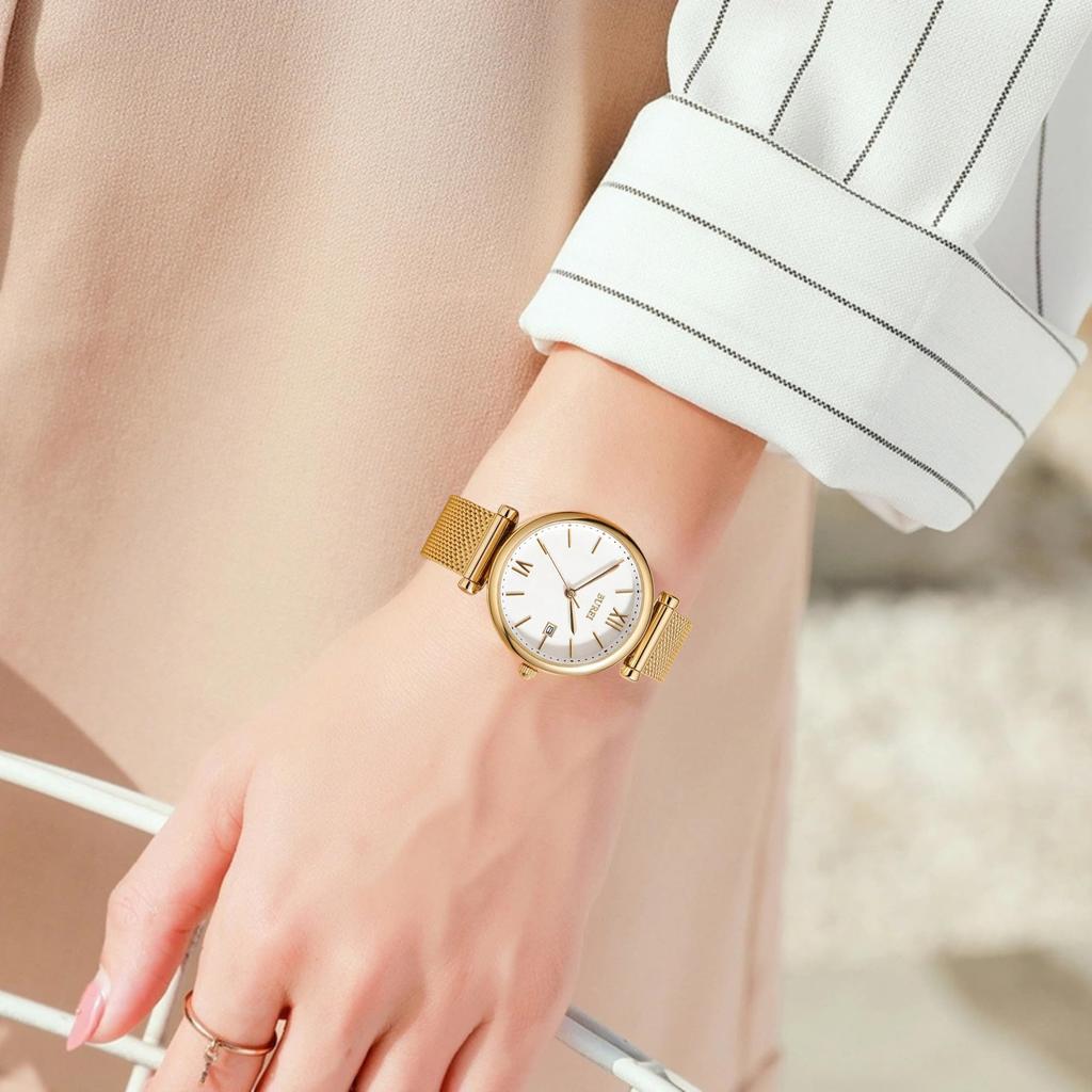 BUREI Quartz Analog Watch with Stainless Steel Slim and Perfect for and A Great Gift for and Perfect for Birthdays and Celebrations Stainless Women's