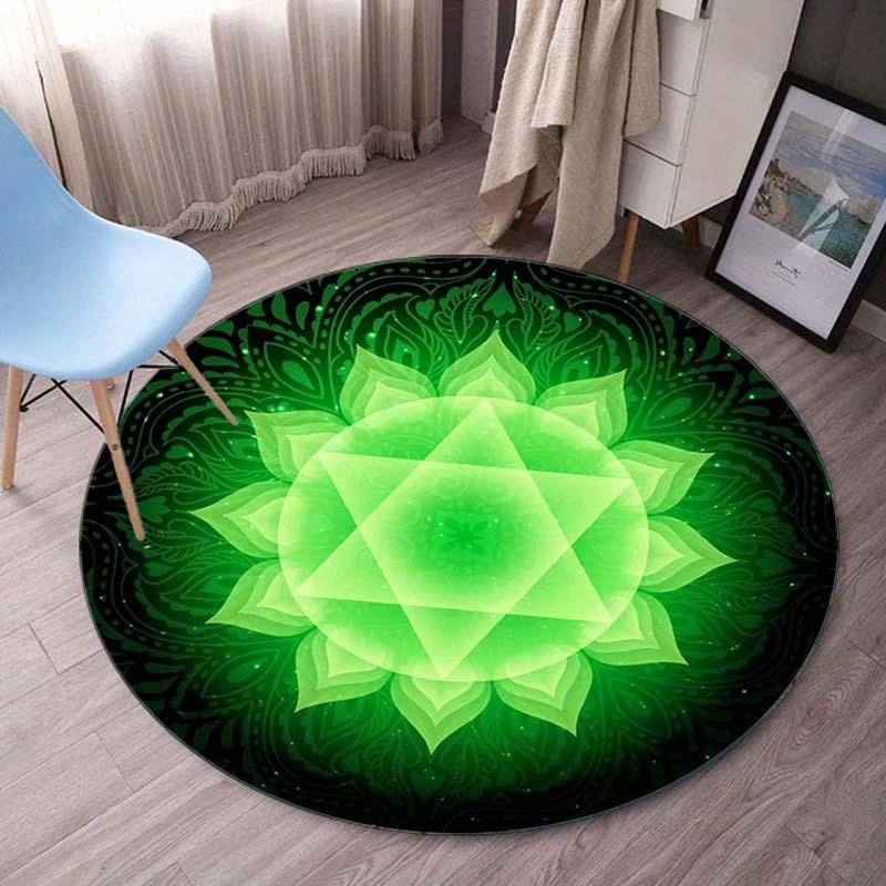 Green chakra lotus mandala round rug crystal velvet yoga meditation room decor spiritual energy healing floor mat