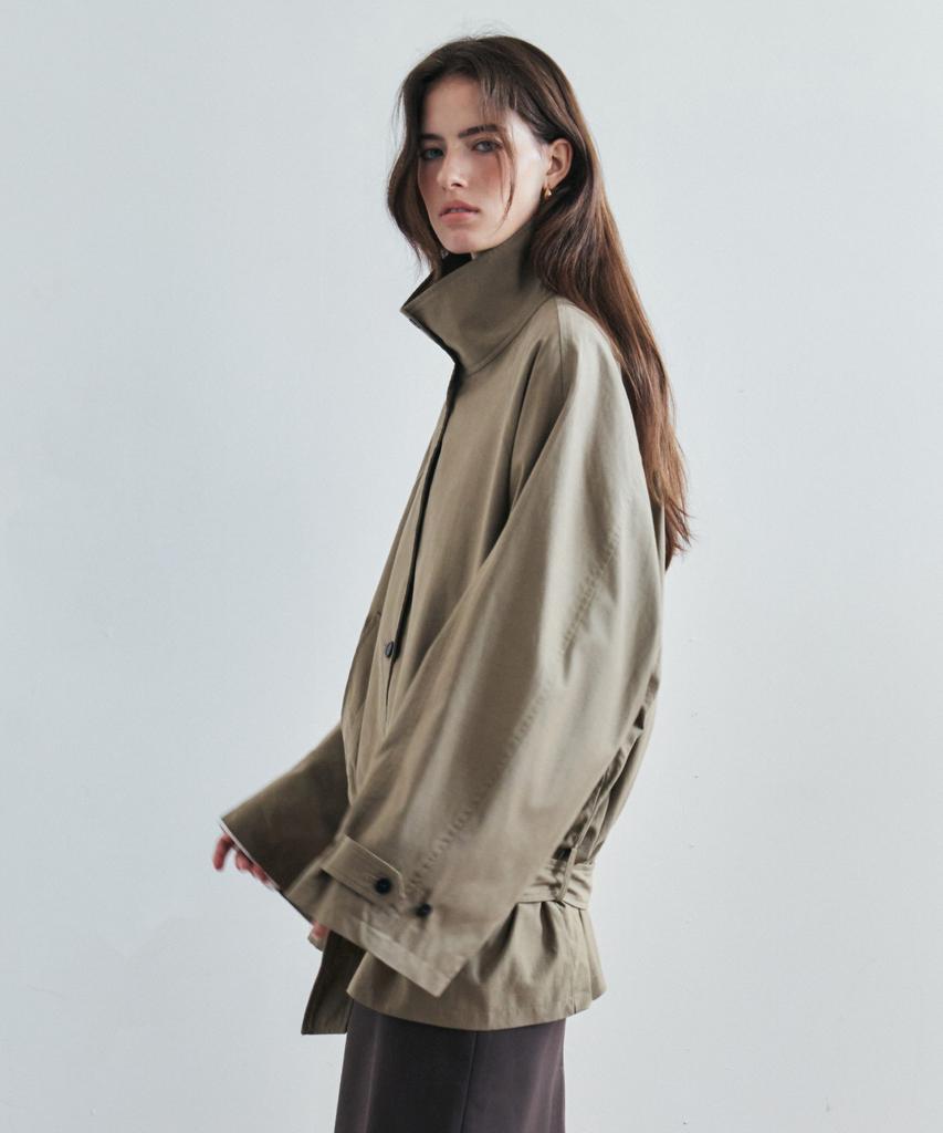 SIYAZU Siot4202 Oversized High-Neck Belted Jacket_Dust Brown