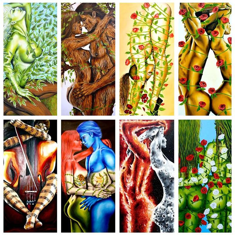 5d Diy Diamond Painting Nude Body Lover Body Art Flower Full Mosaic Embroidery Round Rhinestone Cross Stitch Home Decoration