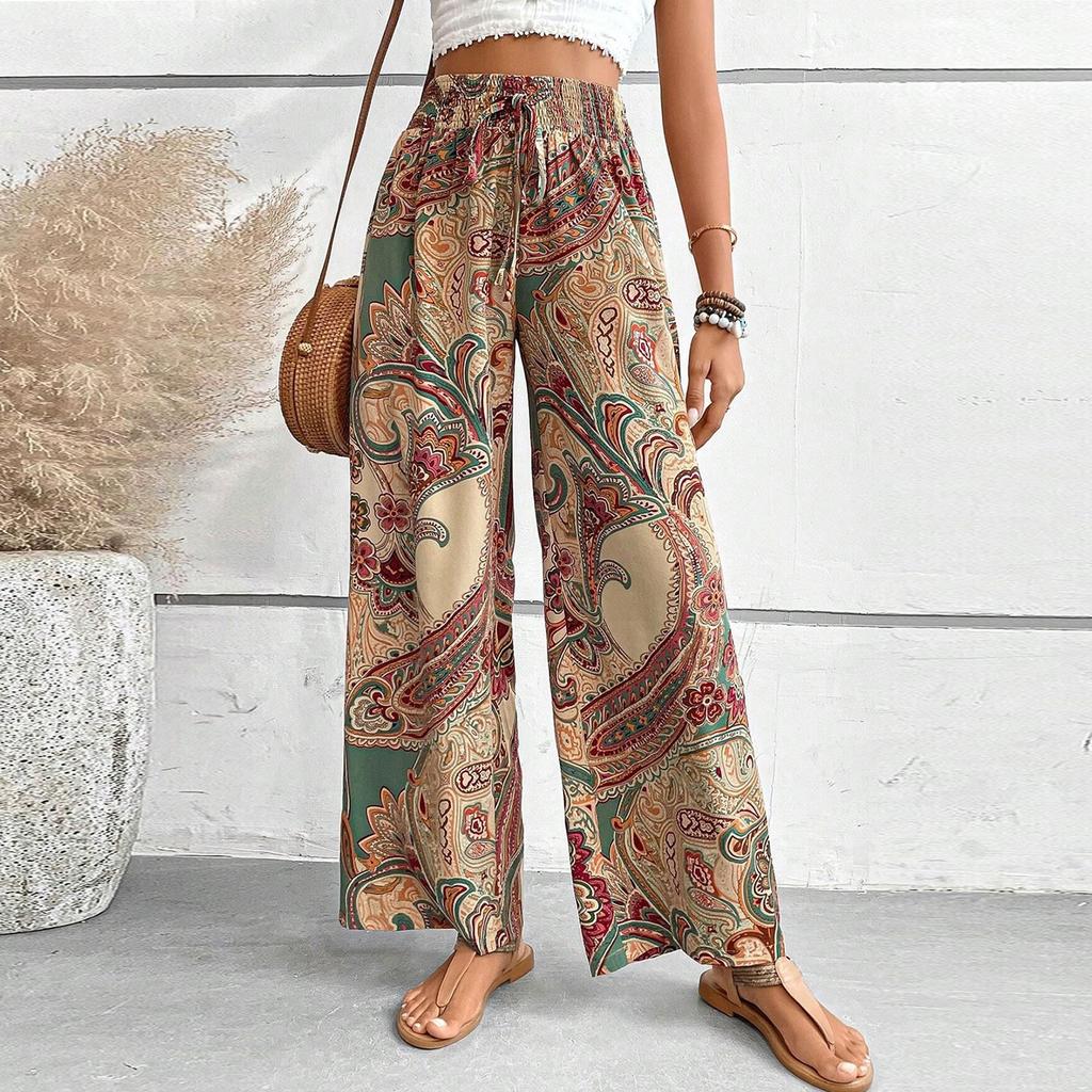 Новые женские модные эластичные удобные повседневные свободные брюки со средней талией и принтом