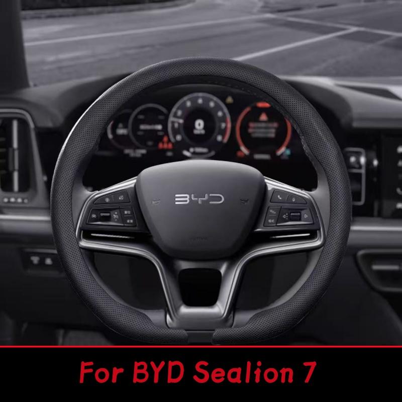 Кожаная Накладка на Руль Автомобиля Для BYD Sealion 7 2025 Дышащая Противоскользящая Автомобильная Накладка на Руль Аксессуары для BYD Sealion 7 2025