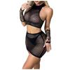 Women's Fishnet Sexy Hollow Out Lingerie Set 2 Piece Crop Top And Skirt Erotic Lingeries For Women