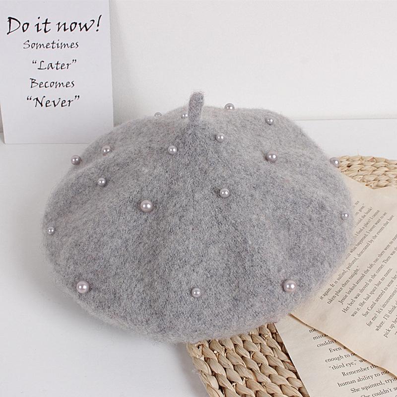 Детская зимняя шапка для девочек, ретро-береты для малышей с жемчугом, осенне-зимняя детская шапка для детей, аксессуары