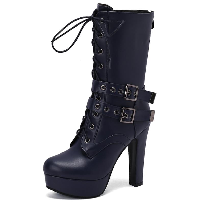 Women's Mid-calf Boots Sexy Platform Black Blue White Boot High Heels Zipper Dance Party Shoes Lady Big Size 50 New Winter