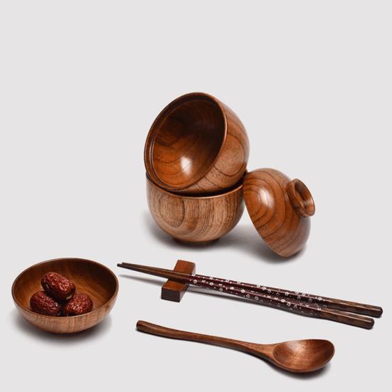 Rice Bowl Japanese Style with Lid Dishwasher Safe Food Container Tableware Rice Salad Soup Snack Wooden Bowl Kitchen Supplies