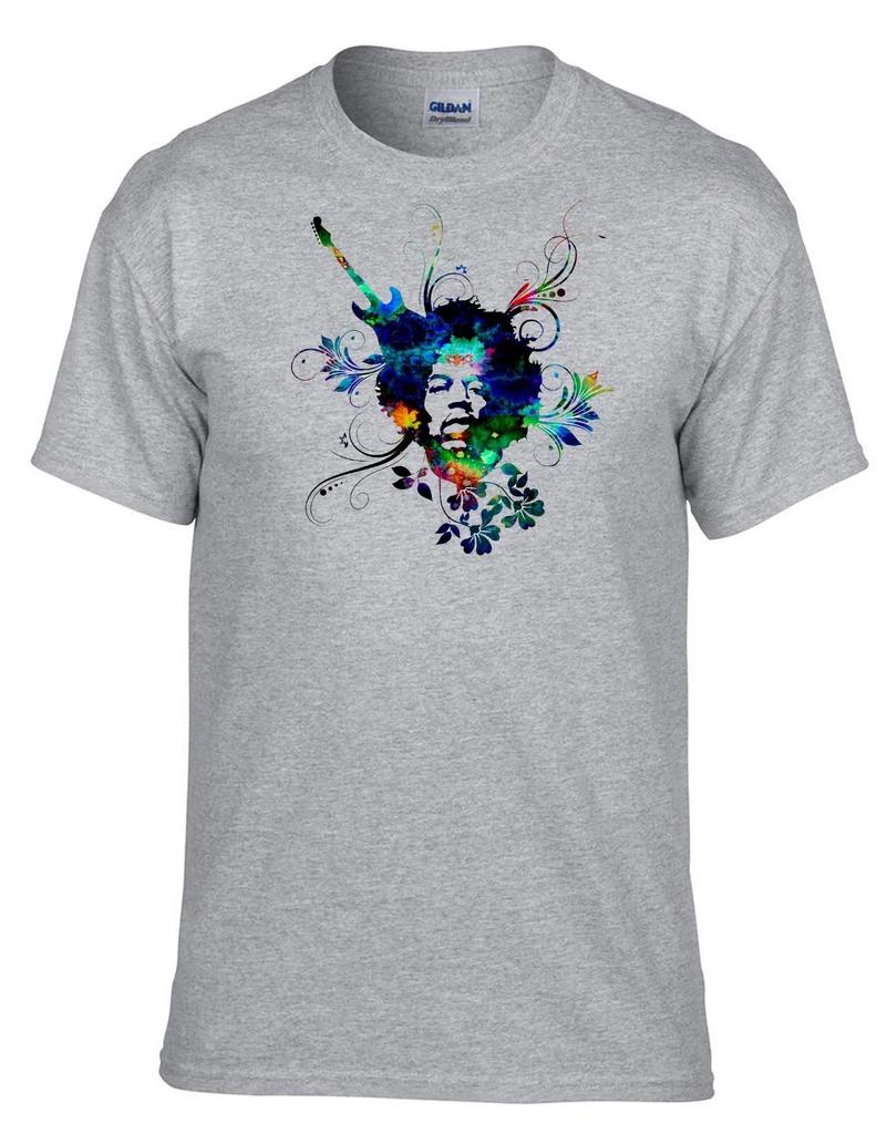 Jimi Hendrix Flowers Music Grey T-Shirt -003_Grey-