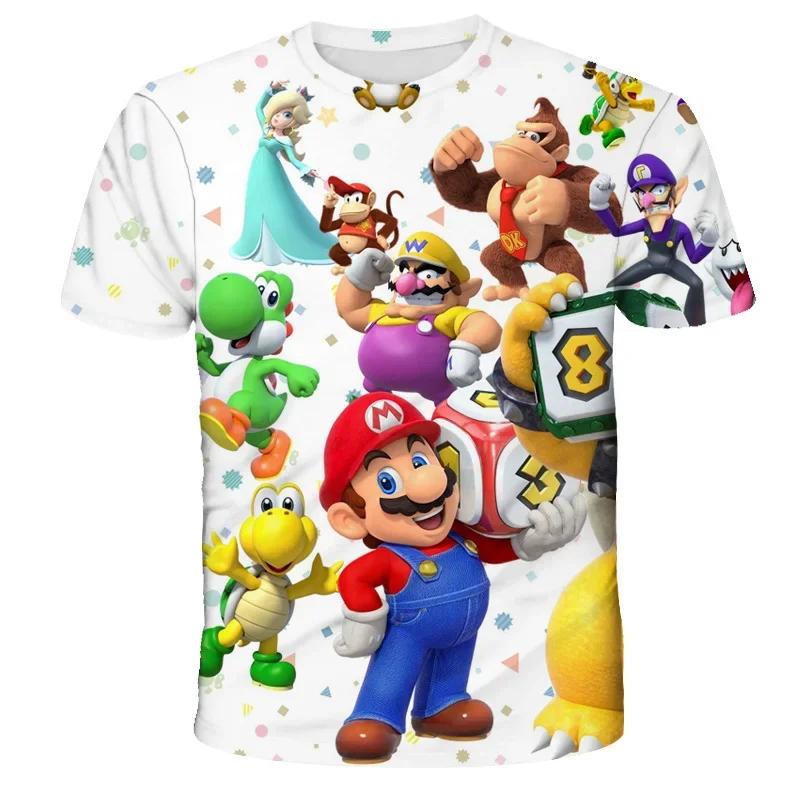 MINISO Child Game Super Mario Bros T Shirt Kids Boy Cartoon Clothes Tops Tees Boys T-shirt Luigi Mario T-shirts Children's Short Sleeve